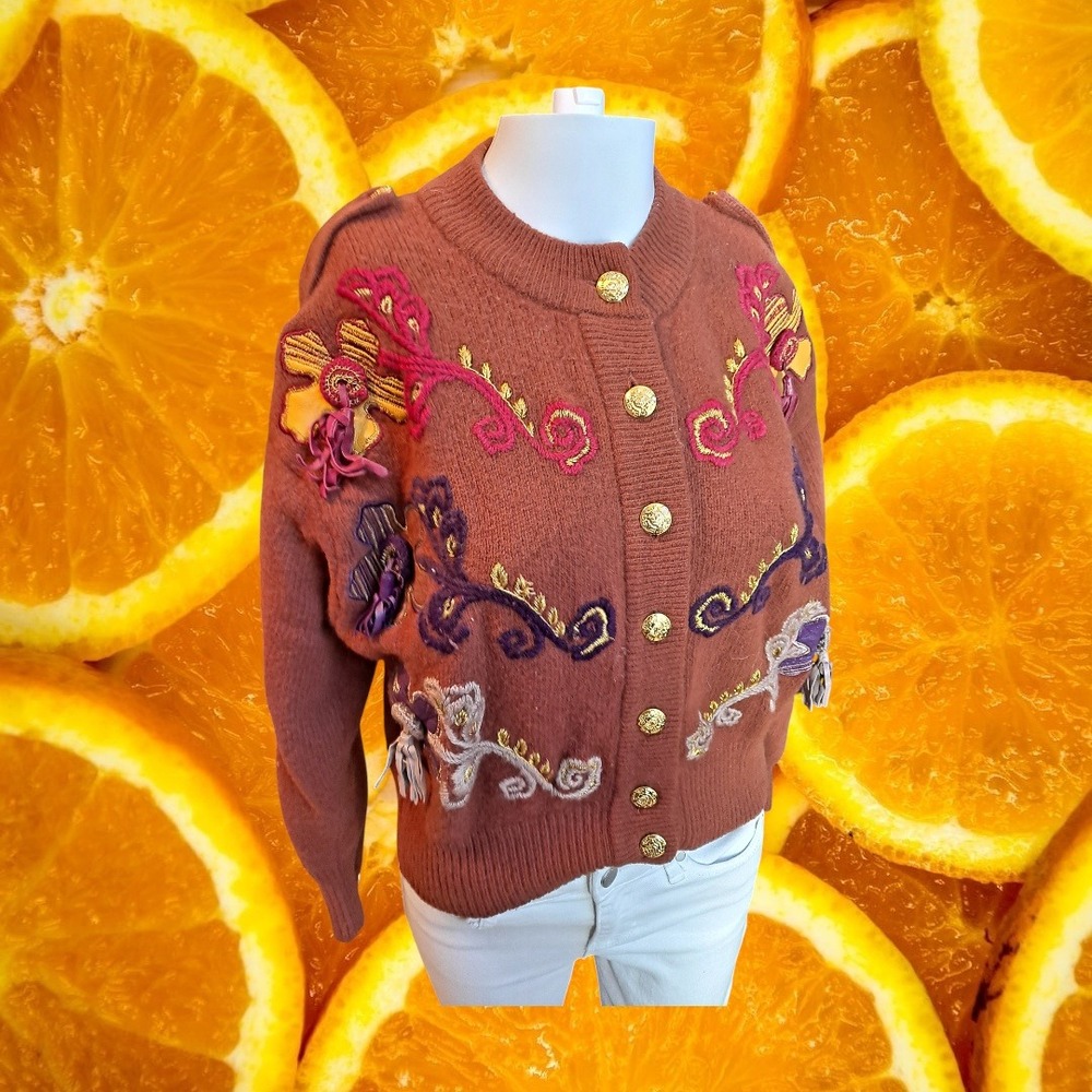 Suzelle Embellished Knit Cardigan Sweater  Angora Lambswool Blend Women's Medium - Picture 9 of 12